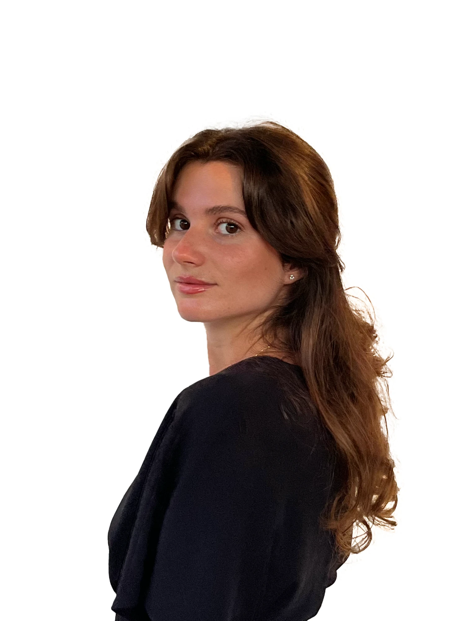 Valentina smiling, with long brown hair